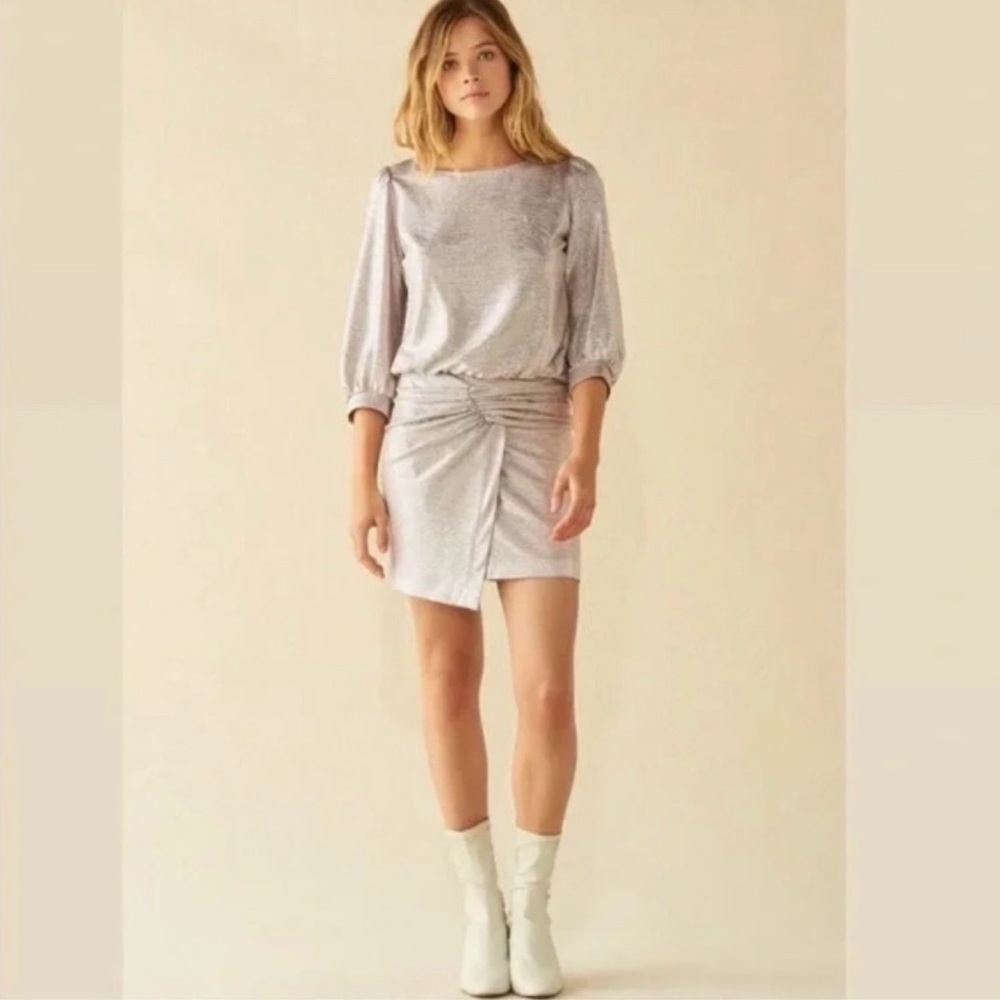 Ba&sh Gold Metallic Zalina Mini Dress Asymmetric Women’s Size Small